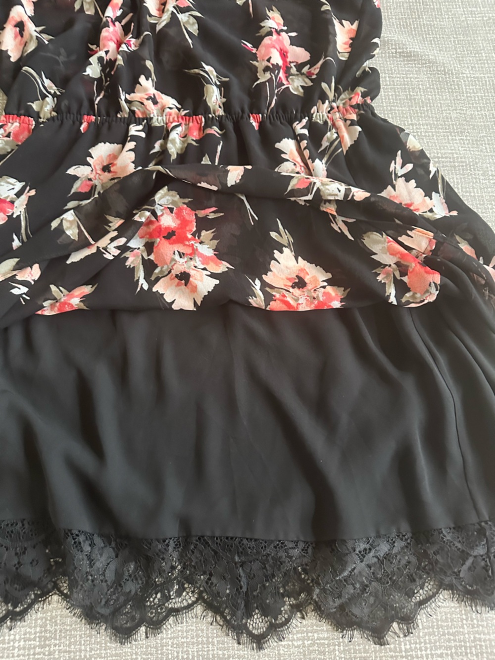 White House Black Market Floral Dress 12 Black Sheer Lace Hem Fit Flare - Picture 5 of 13